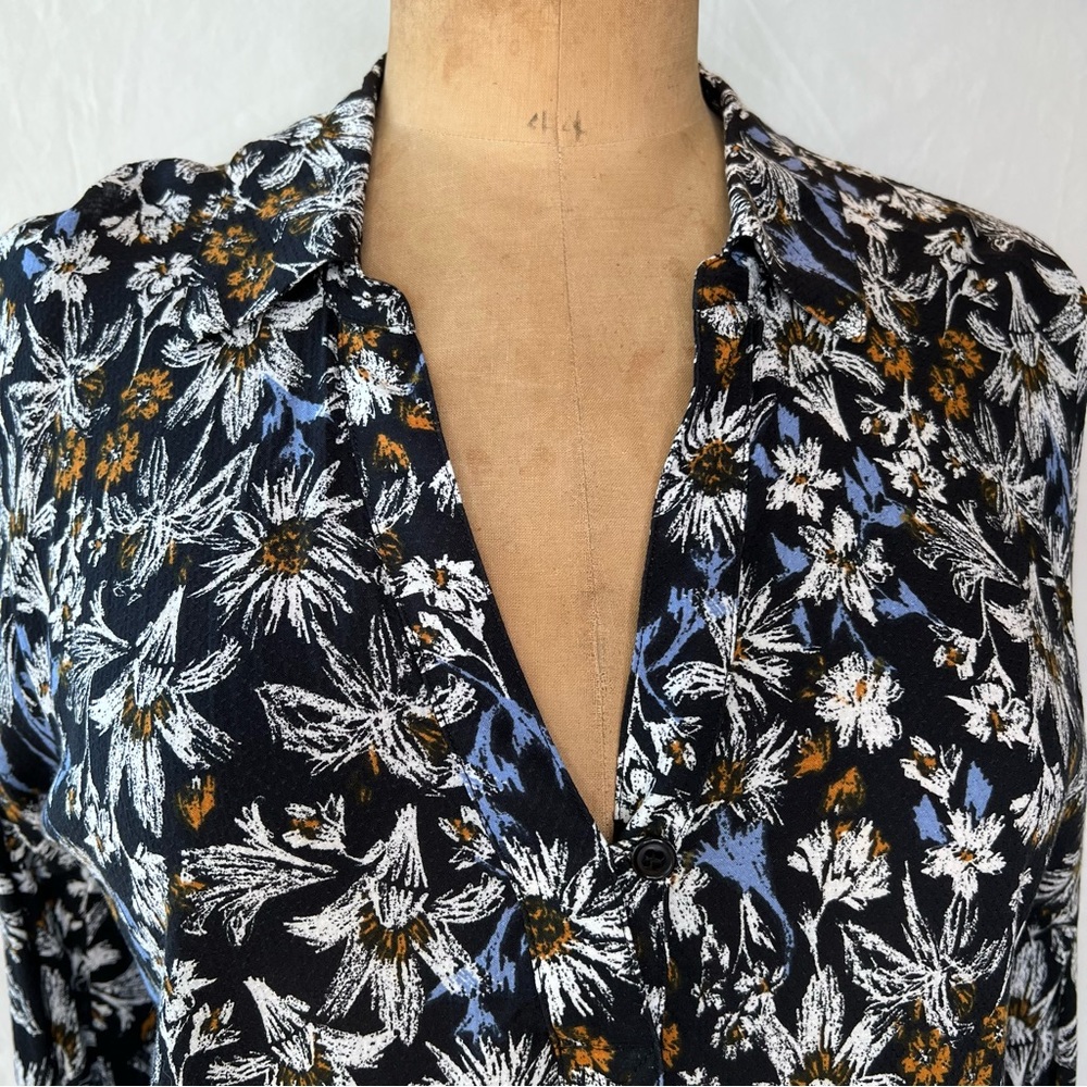 Splendid Black Button Down Blouse With Floral Pri… - image 3